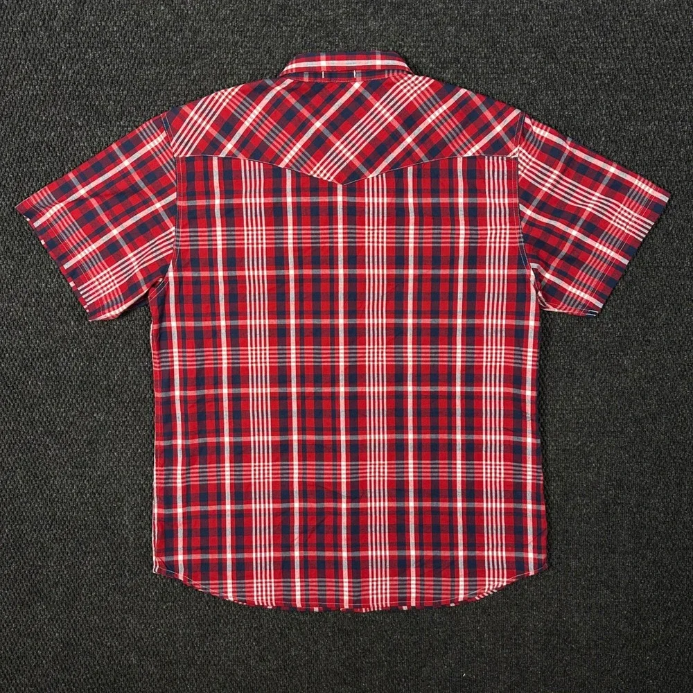 Levis Western Pearl Snap Shirt Mens XXL Red Plaid Short Sleeve Rodeo Cowboy
